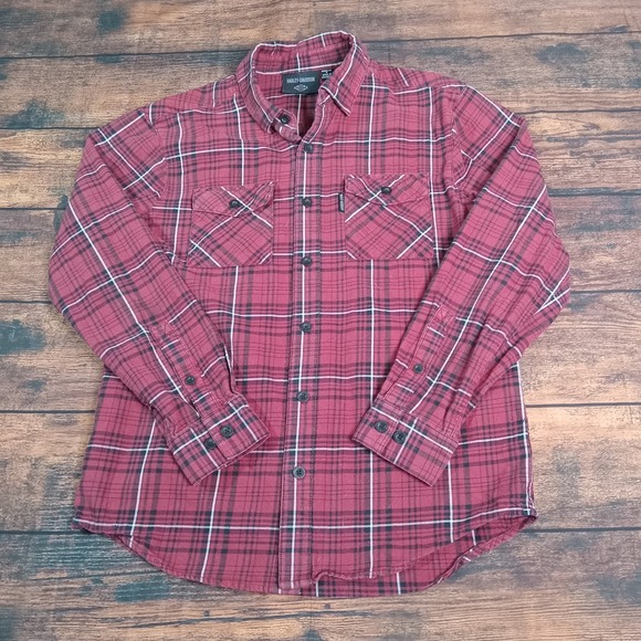 Harley-Davidson Other - Harley Davidson Long Sleeve Button Up Flannel Shirt Men's‎ Medium Red Plaid